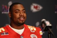 Chris Jones at Super Bowl LVIII - Kansas City Chiefs Media Availability